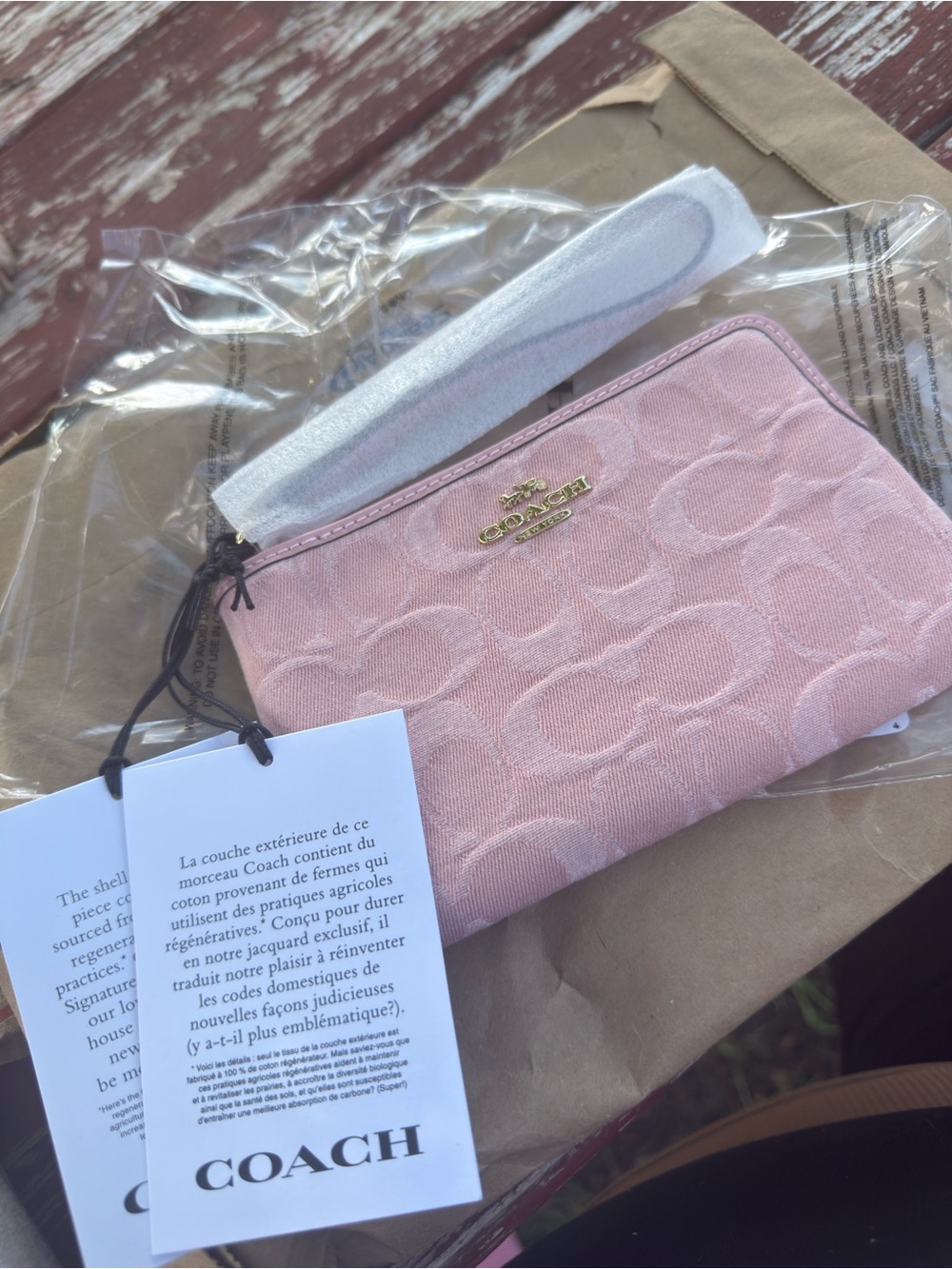 Coach Corner Zip Wristlet In Signature Pink Denim NWT CDF27